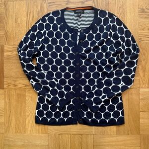 Foxcroft Navy & White Polka Dot Button-Front Cardigan Sweater Size Small